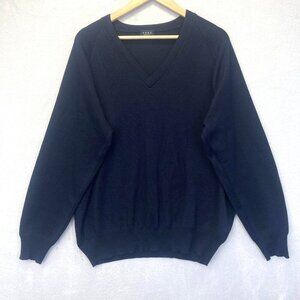 Como Sport Italy Merino‎ Wool Silk Sweater Mens XL Navy Blue Preppy V-Neck